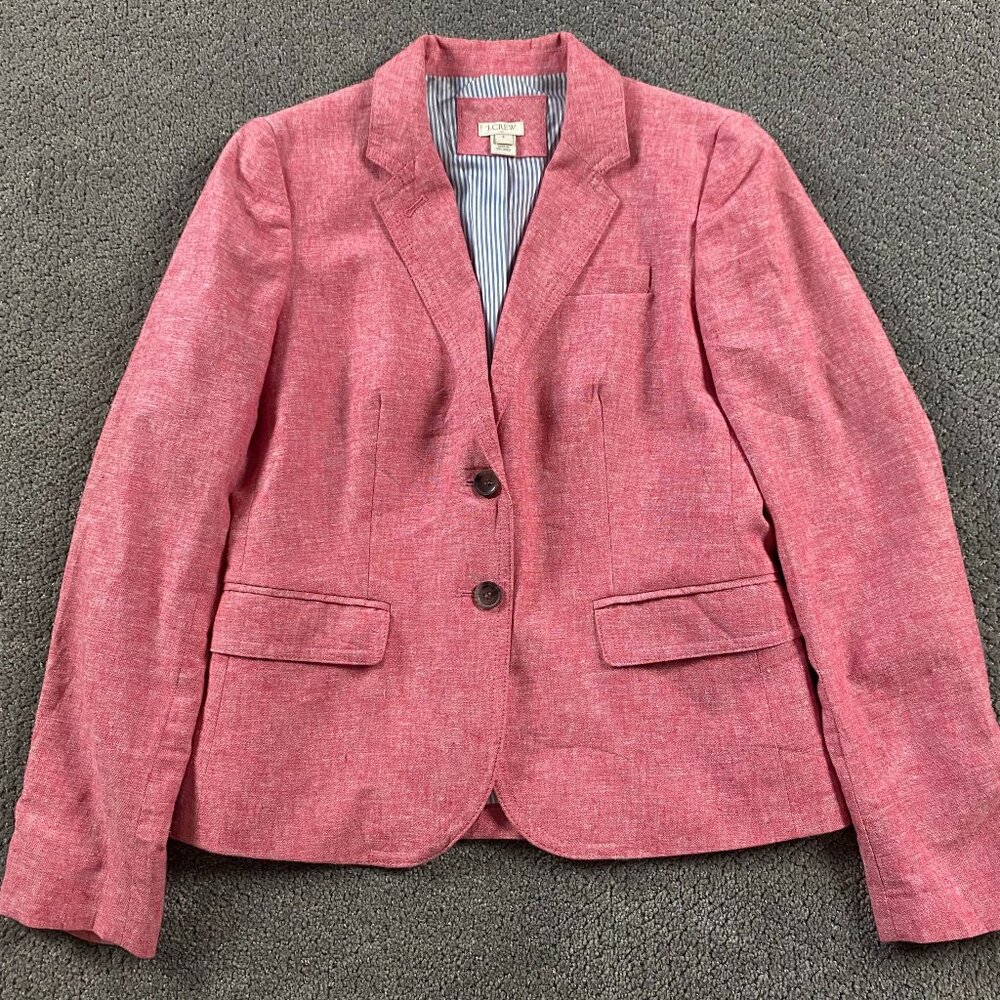 J.CREW Linen Cotton Blend Blazer Women's Size 6 Salmon Red Pink